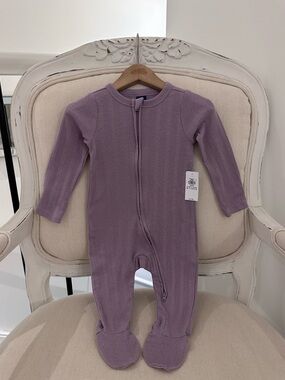 🤍 6~9 Mth Ribbed Pointelle Knit Baby Footed One-Piece Sleeper - Lavender NWT